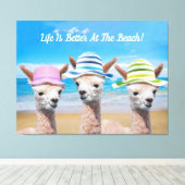 3 Alpacas leven is beter op het strand! DIY, Canvas Afdruk (Insitu (Houten vloer))