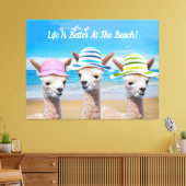 3 Alpacas leven is beter op het strand! DIY, Canvas Afdruk (Insitu (Woonkamer))