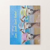 3 Alpacas on Beach in Sun Petten, DIY Message Legpuzzel (Verticaal)