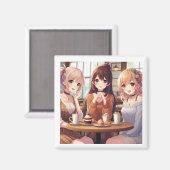 3 Anime Girls Cafe Bonding Magneet (Voorkant / Achterkant)