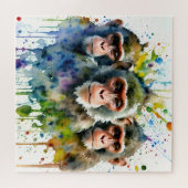 3 Apen Kleurrijke Waterverf Kunst Legpuzzel (Horizontaal)
