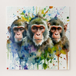 3 Apen Kleurrijke Waterverf Kunst Legpuzzel