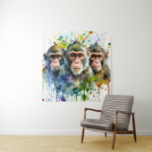 3 Apen Kleurrijke Waterverf Kunst Wandkleed (In situ)