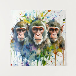 3 Apen Kleurrijke Waterverf Kunst Wandkleed