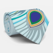 3 Aqua Feathers Peacock Stropdas No Outline (Opgerold)