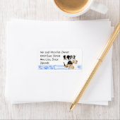 3 Australische herders op Blue Gingham Etiket (Insitu)