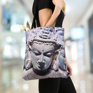 3 Aziatische stenen gezichten Antiek standbeeld fo Tote Bag