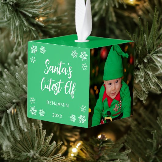 3 Baby Photos Santa's Cutest Elf Green Christmas Decoratie (Boom)