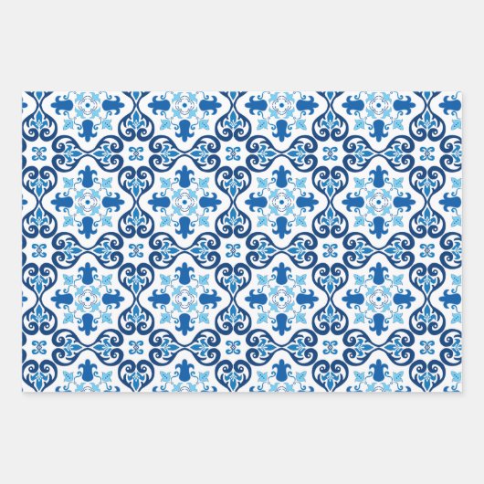 😍 3 Beauful Blue Azulejos Wrapping Inpakpapier Vel (Voorkant)