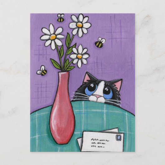 3 Bees, 3 Flowers, 2 Letters, Cat Postcard Briefkaart (Voorkant)