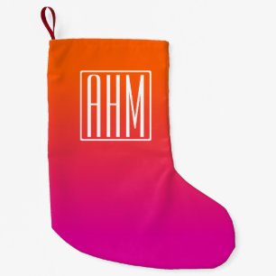 3 Beginletter Monogram Oranje naar Roze Gradiënt Kleine Kerstsok