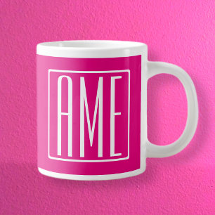 3 Beginletter Monogram Wit Op Heet Roze Grote Koffiekop