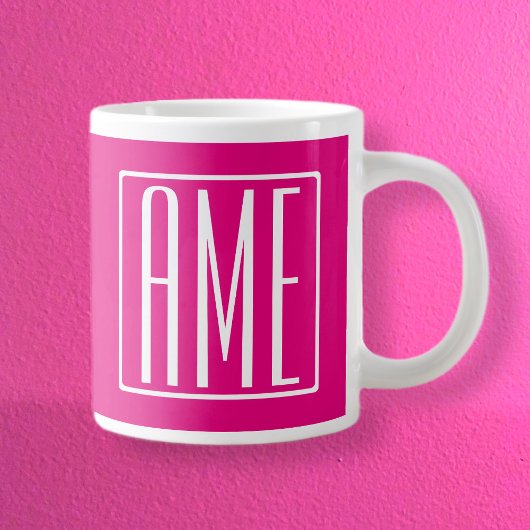 3 Beginletter Monogram | Wit Op Heet Roze Grote Koffiekop
