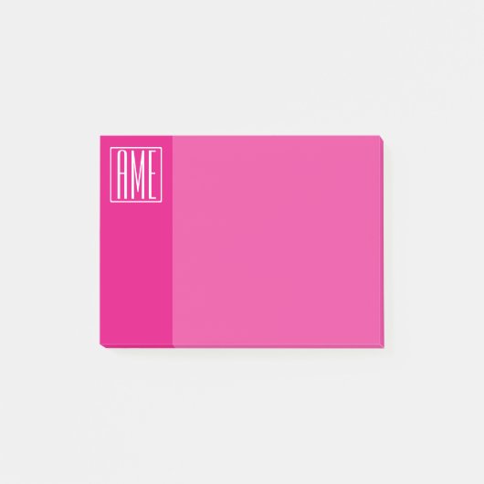 3 Beginletter Monogram | Wit Op Heet Roze Post-it® Notes (Voorkant)