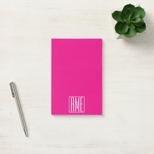 3 Beginletter Monogram | Wit Op Heet Roze Post-it® Notes (Kantoor)