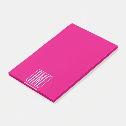 3 Beginletter Monogram | Wit Op Heet Roze Post-it® Notes (Schuin)