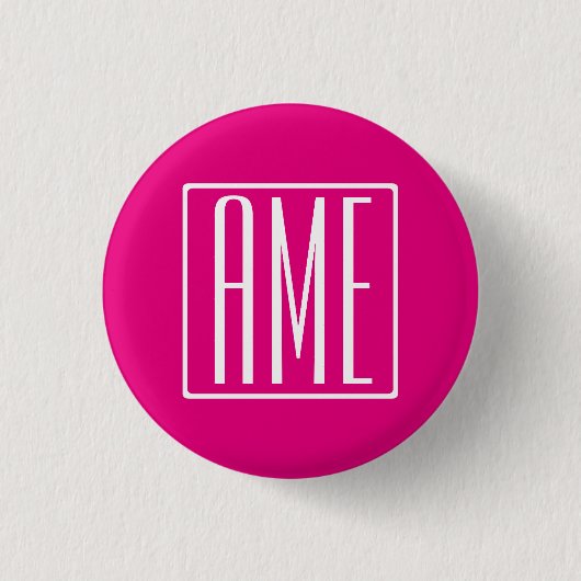 3 Beginletter Monogram | Wit Op Heet Roze Ronde Button 3,2 Cm (Voorkant)