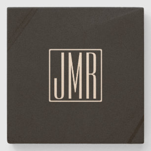 3 Beginletter Monogram Zwart & Wit (of doe-het-z Stenen Onderzetter