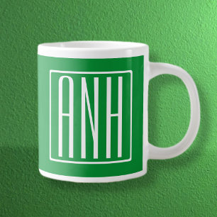 3 Beginletters Monogram Groen & Wit Grote Koffiekop