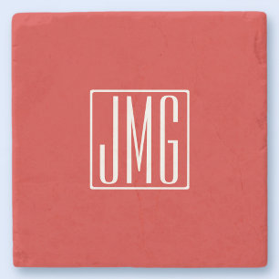 3 Beginletters Monogram   Rood & Wit (of doe-het-z Stenen Onderzetter