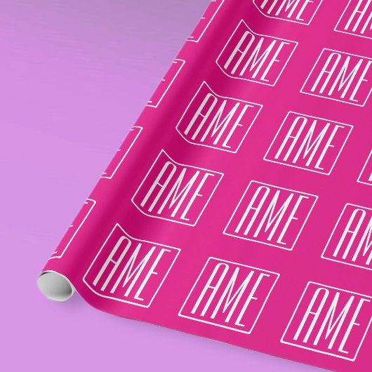 3 Beginletters Monogram | Wit Op Heet Roze Cadeaupapier