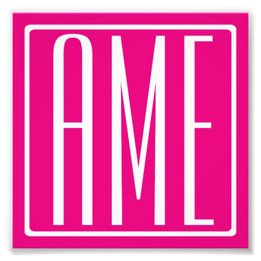 3 Beginletters Monogram | Wit Op Heet Roze Foto Afdruk (Voorkant)