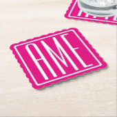 3 Beginletters Monogram | Wit Op Heet Roze Kartonnen Onderzetters (Gebogen)