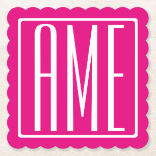 3 Beginletters Monogram Wit Op Heet Roze Kartonnen Onderzetters