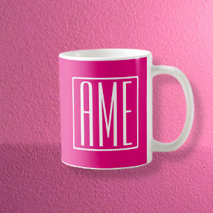 3 Beginletters Monogram Wit Op Heet Roze Koffiemok