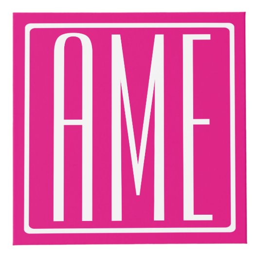 3 Beginletters Monogram | Wit Op Heet Roze Kubus (Voorkant)