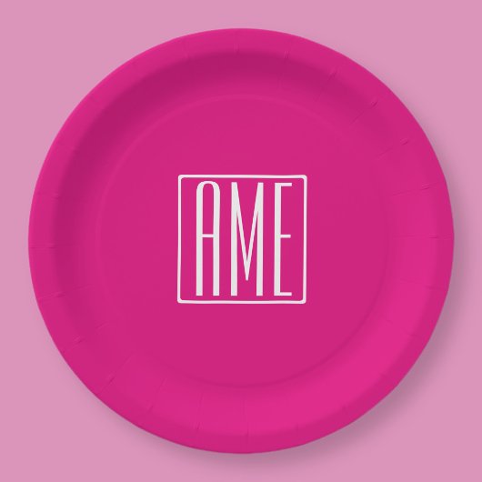 3 Beginletters Monogram | Wit Op Heet Roze Papieren Bordje