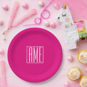 3 Beginletters Monogram | Wit Op Heet Roze Papieren Bordje (Feest)