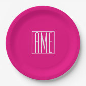 3 Beginletters Monogram | Wit Op Heet Roze Papieren Bordje (Voorkant)