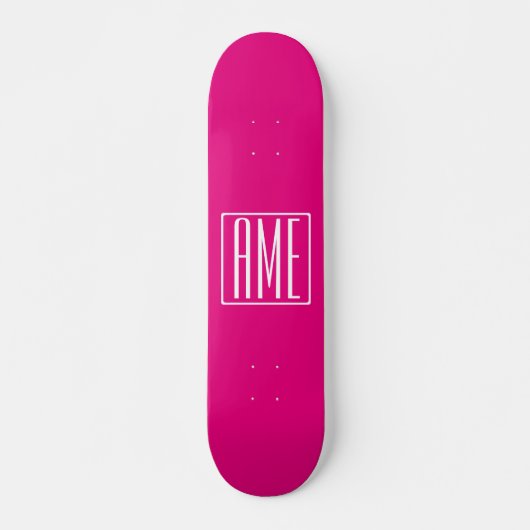 3 Beginletters Monogram | Wit Op Heet Roze Persoonlijk Skateboard (Voorkant)