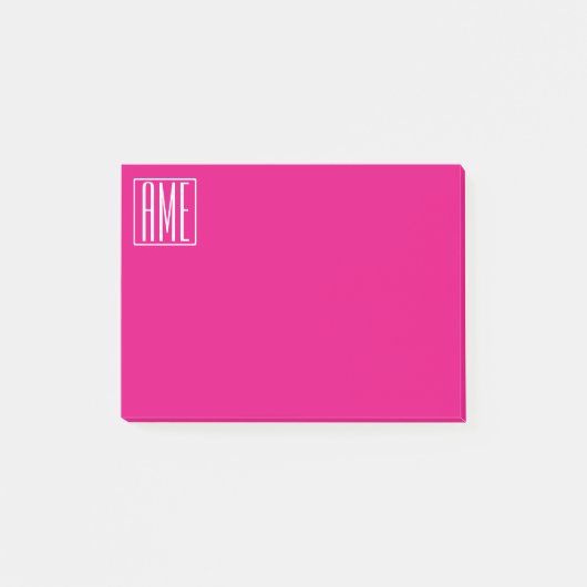 3 Beginletters Monogram | Wit Op Heet Roze Post-it® Notes (Voorkant)