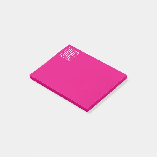 3 Beginletters Monogram | Wit Op Heet Roze Post-it® Notes (Schuin)