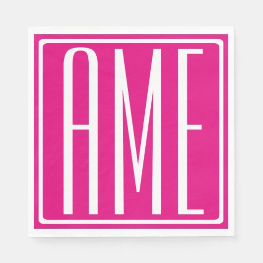 3 Beginletters Monogram | Wit Op Heet Roze Servet (Voorkant)