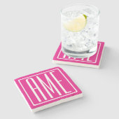 3 Beginletters Monogram | Wit Op Heet Roze Stenen Onderzetter (Zijkant)
