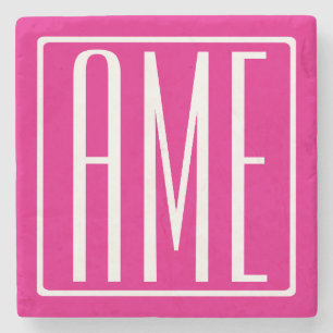 3 Beginletters Monogram Wit Op Heet Roze Stenen Onderzetter