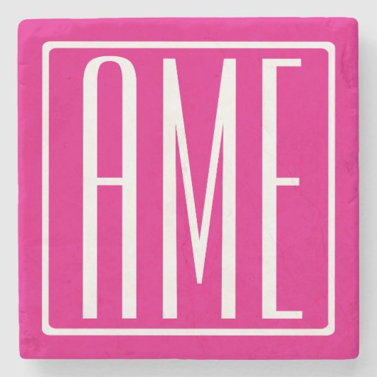 3 Beginletters Monogram | Wit Op Heet Roze Stenen Onderzetter (Voorkant)