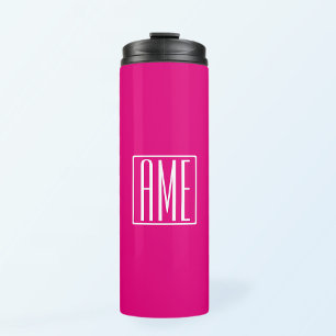 3 Beginletters Monogram   Wit Op Heet Roze Thermosbeker