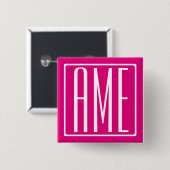 3 Beginletters Monogram | Wit Op Heet Roze Vierkante Button 5,1 Cm (Voorkant /achterkant)