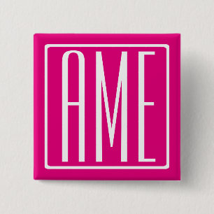 3 Beginletters Monogram Wit Op Heet Roze Vierkante Button 5,1 Cm