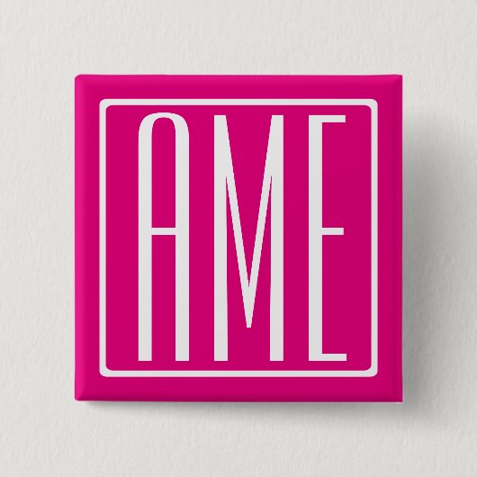 3 Beginletters Monogram | Wit Op Heet Roze Vierkante Button 5,1 Cm (Voorkant)