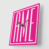 3 Beginletters Monogram | Wit Op Heet Roze Vierkante Klok (Hoek)
