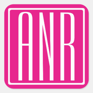 3 Beginletters Monogram Wit Op Heet Roze Vierkante Sticker