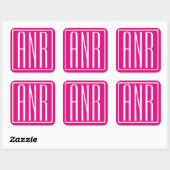 3 Beginletters Monogram | Wit Op Heet Roze Vierkante Sticker (Vel)