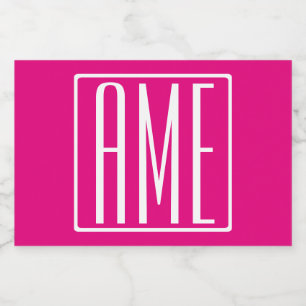 3 Beginletters Monogram Wit Op Heet Roze Voedselcontainer Etiket