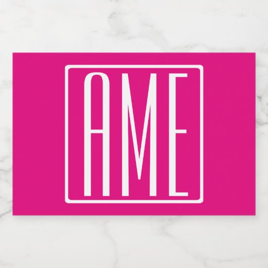 3 Beginletters Monogram | Wit Op Heet Roze Voedselcontainer Etiket (Enkel label)