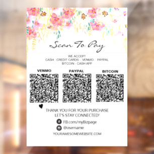 *~* 3 BETALINGEN Scannen naar KR Floral  Raamsticker